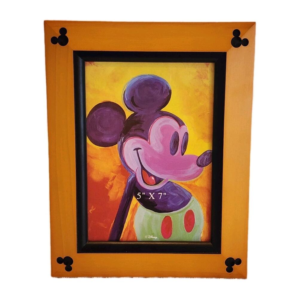 Disney Mickey Mouse Ear Cut Out 5x7 Wood Picture Frame Disneyland VTG Maximalist